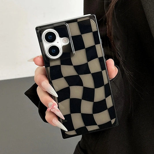 Midnight Checker Gloss Case For iPhone 17 16 15 13 14 12 Pro Max