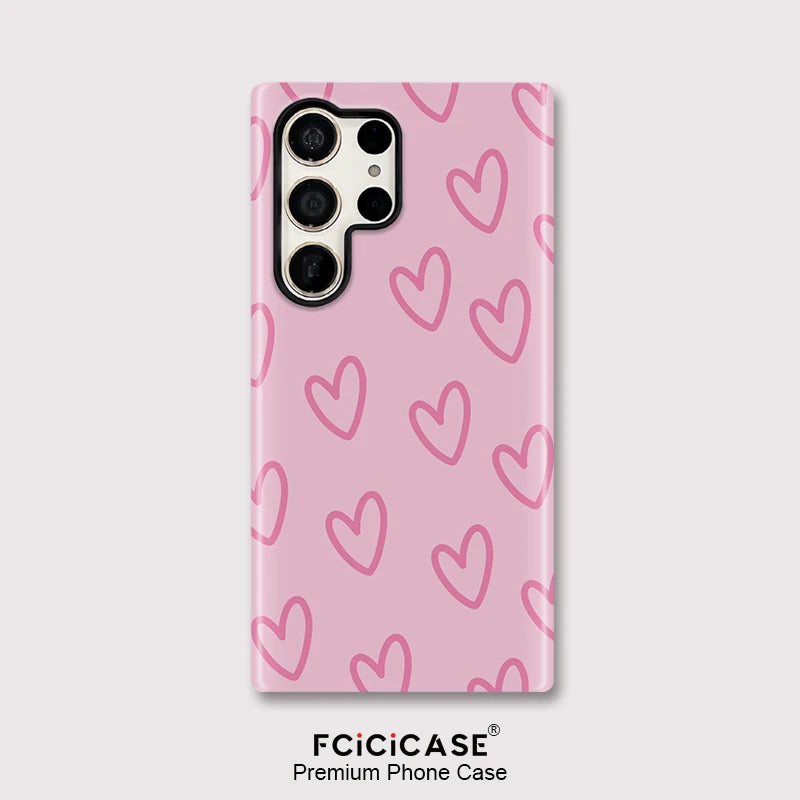 Samsung Galaxy Pink Heart Outline Aesthetic Case