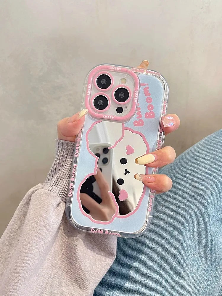 Mirror Teddy Case For iPhone 13 14 15 16 17 Pro Max
