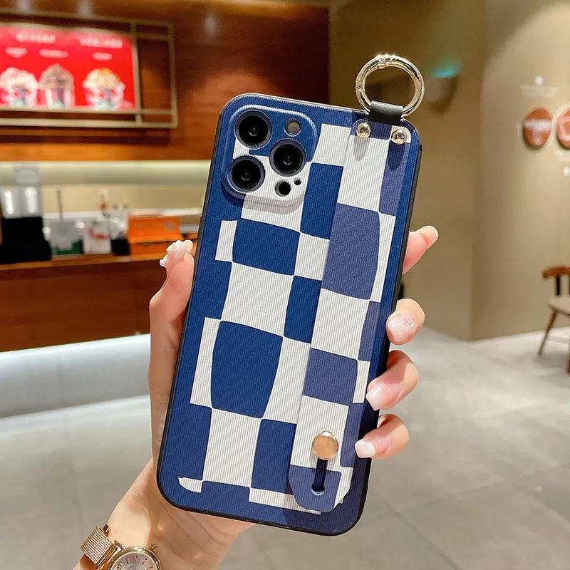 Gridd Pattern Wrist Strap Case For Samsung