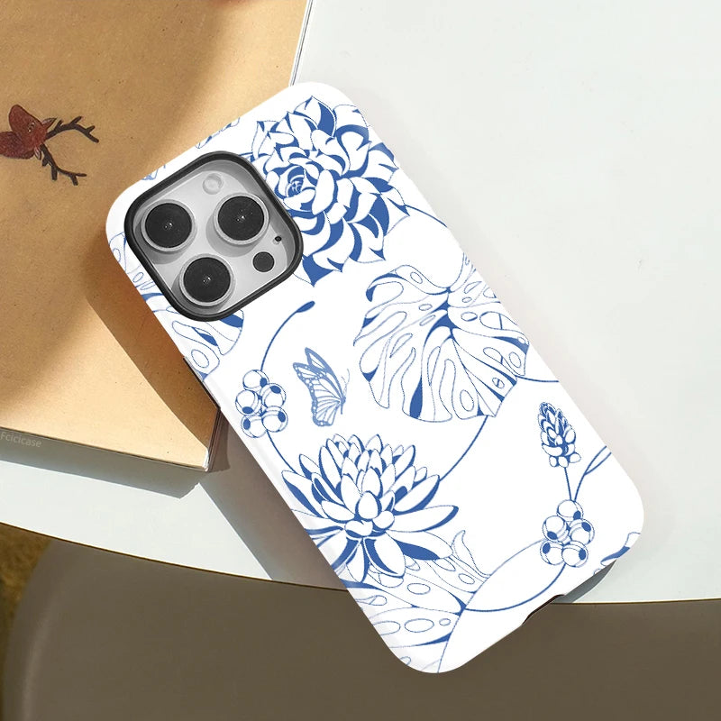 IPHONE Blue Line Art Floral Case