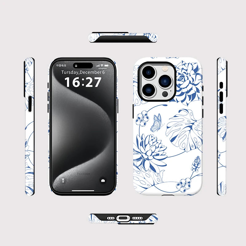 IPHONE Blue Line Art Floral Case