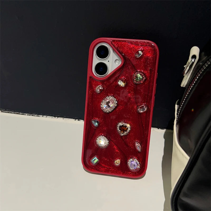 Cherry Gem Luxe Case For iPhone 17 16 Pro Max 15 13 14 12 11