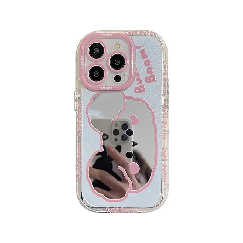 Mirror Teddy Case For iPhone 13 14 15 16 17 Pro Max