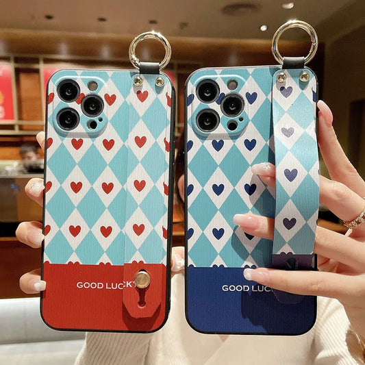 Grid Pattern Wrist Strap Case For Samsung