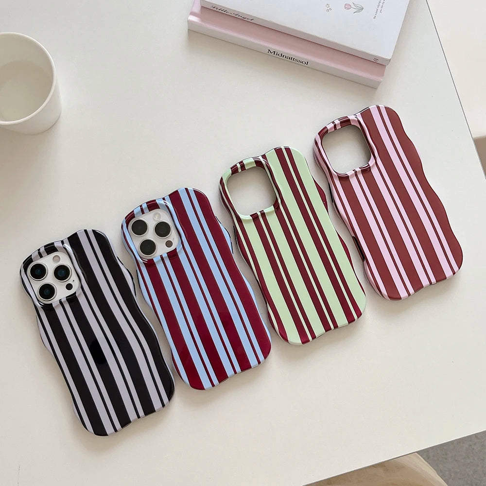 Pink Vertical Stripe Case for iPhone 13 14 15 16 17 Pro Max Wave