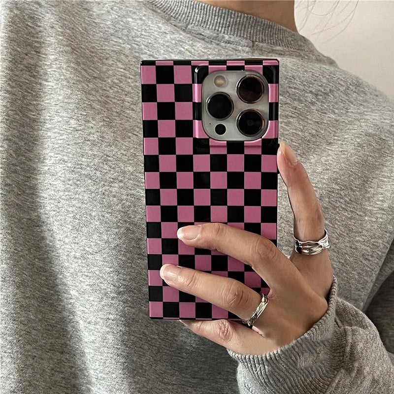 Pink Grid Statement Case For iPhone 15 Pro Max 17 16 13 14