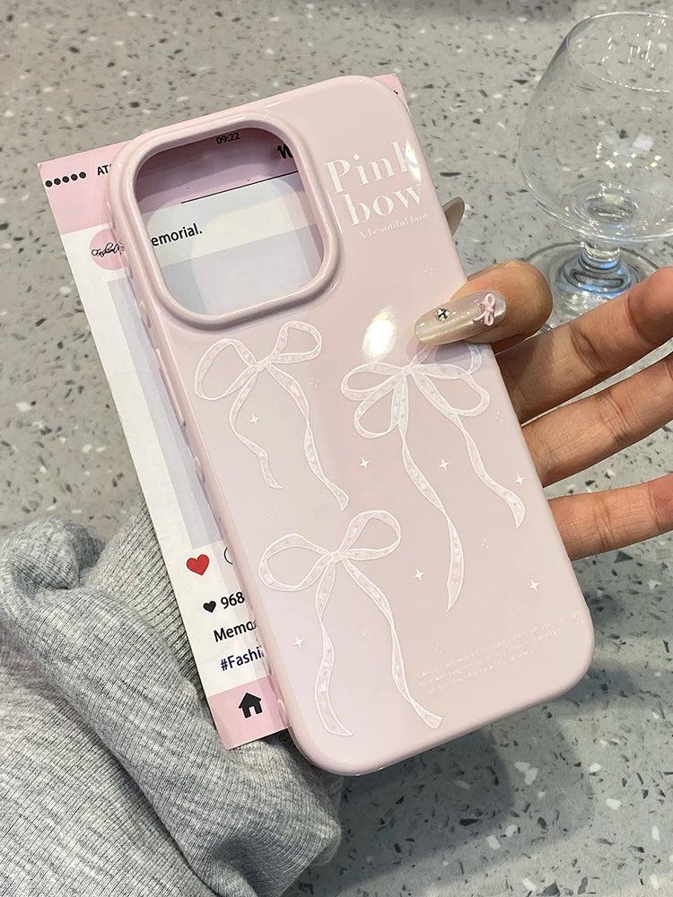 Pink Bow Glossy Protective Phone Case Cover