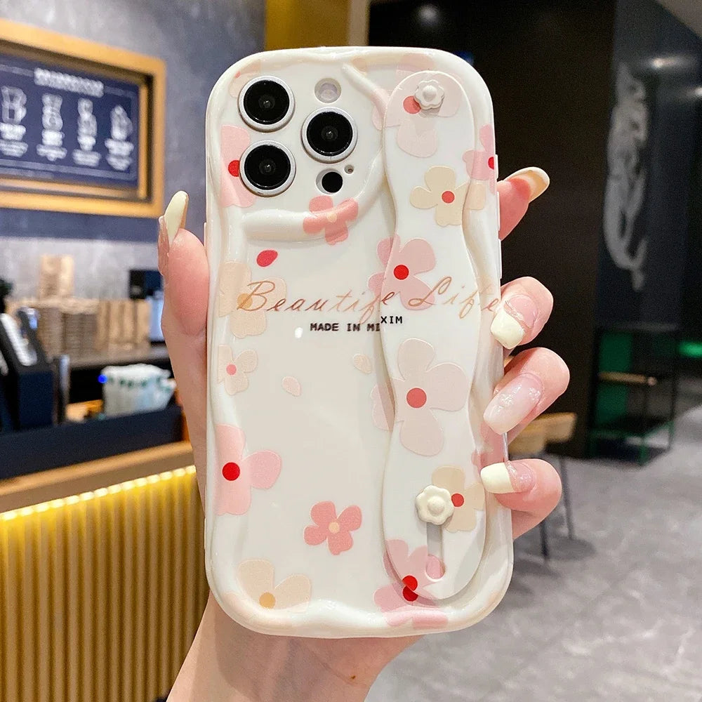 Flower Butterfly Wrist Strap Phone Holder Cover For Samsung