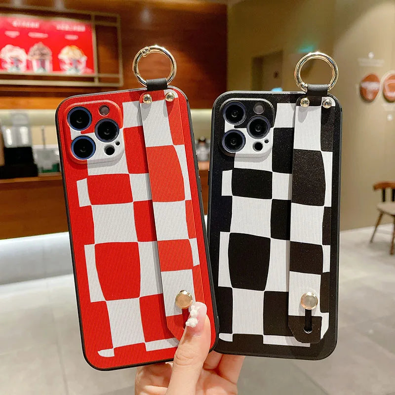 Gridd Pattern Wrist Strap Case For Samsung