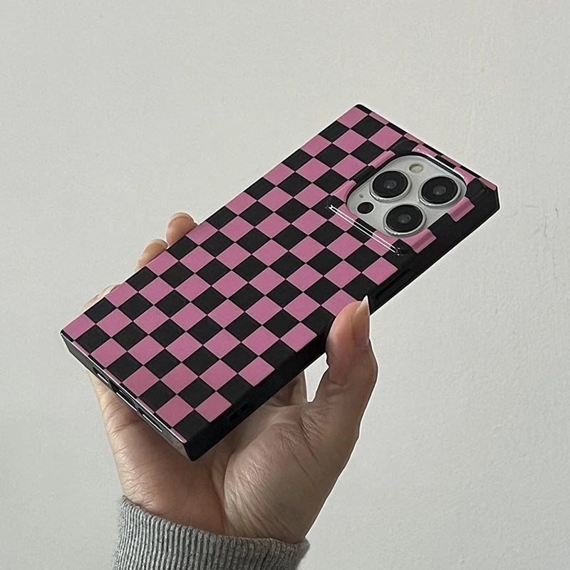 Pink Grid Statement Case For iPhone 15 Pro Max 17 16 13 14
