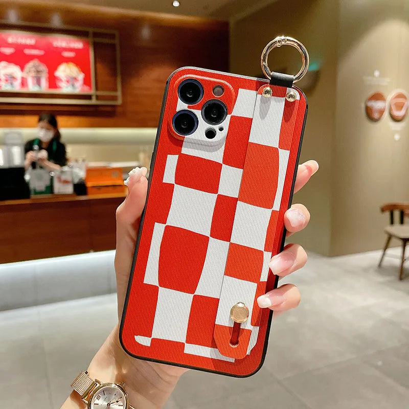 Gridd Pattern Wrist Strap Case For Samsung