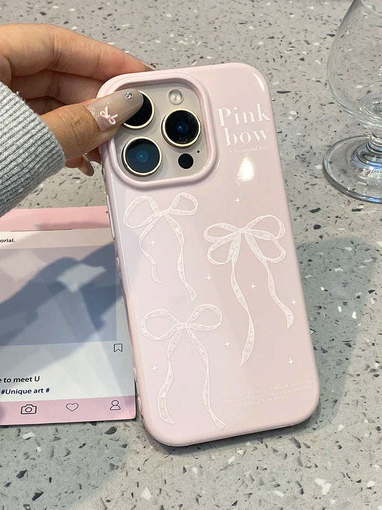 Pink Bow Glossy Protective Phone Case Cover