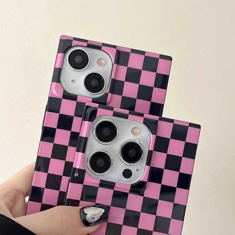 Pink Grid Statement Case For iPhone 15 Pro Max 17 16 13 14