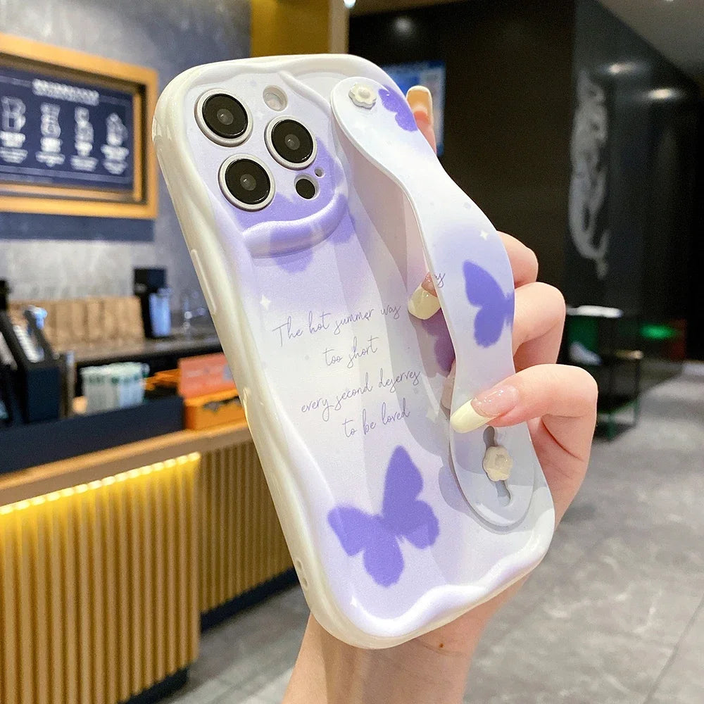 Flower Butterfly Wrist Strap Phone Holder Cover For Samsung