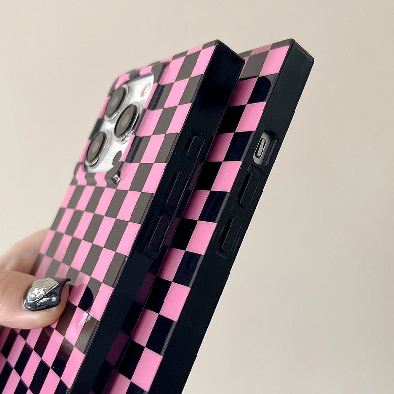Pink Grid Statement Case For iPhone 15 Pro Max 17 16 13 14