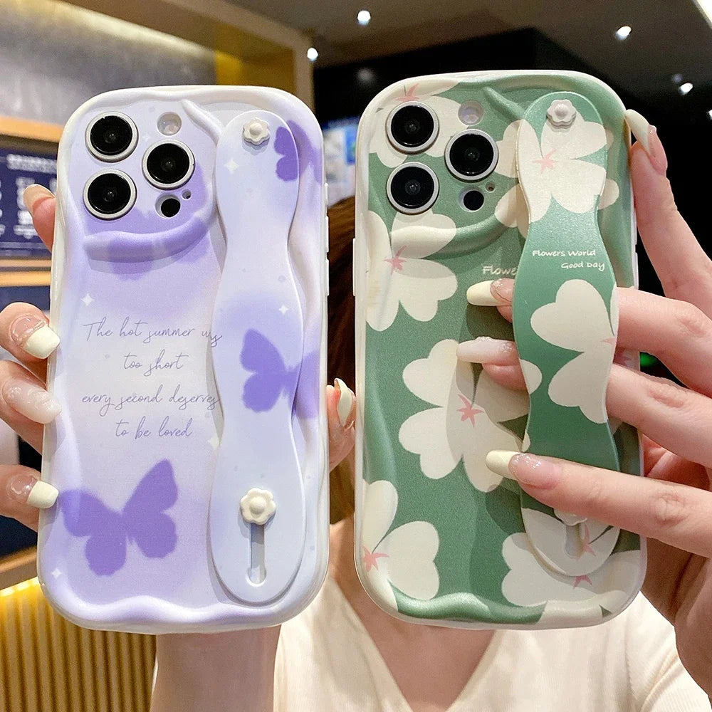 Flower Butterfly Wrist Strap Phone Holder Cover For Samsung