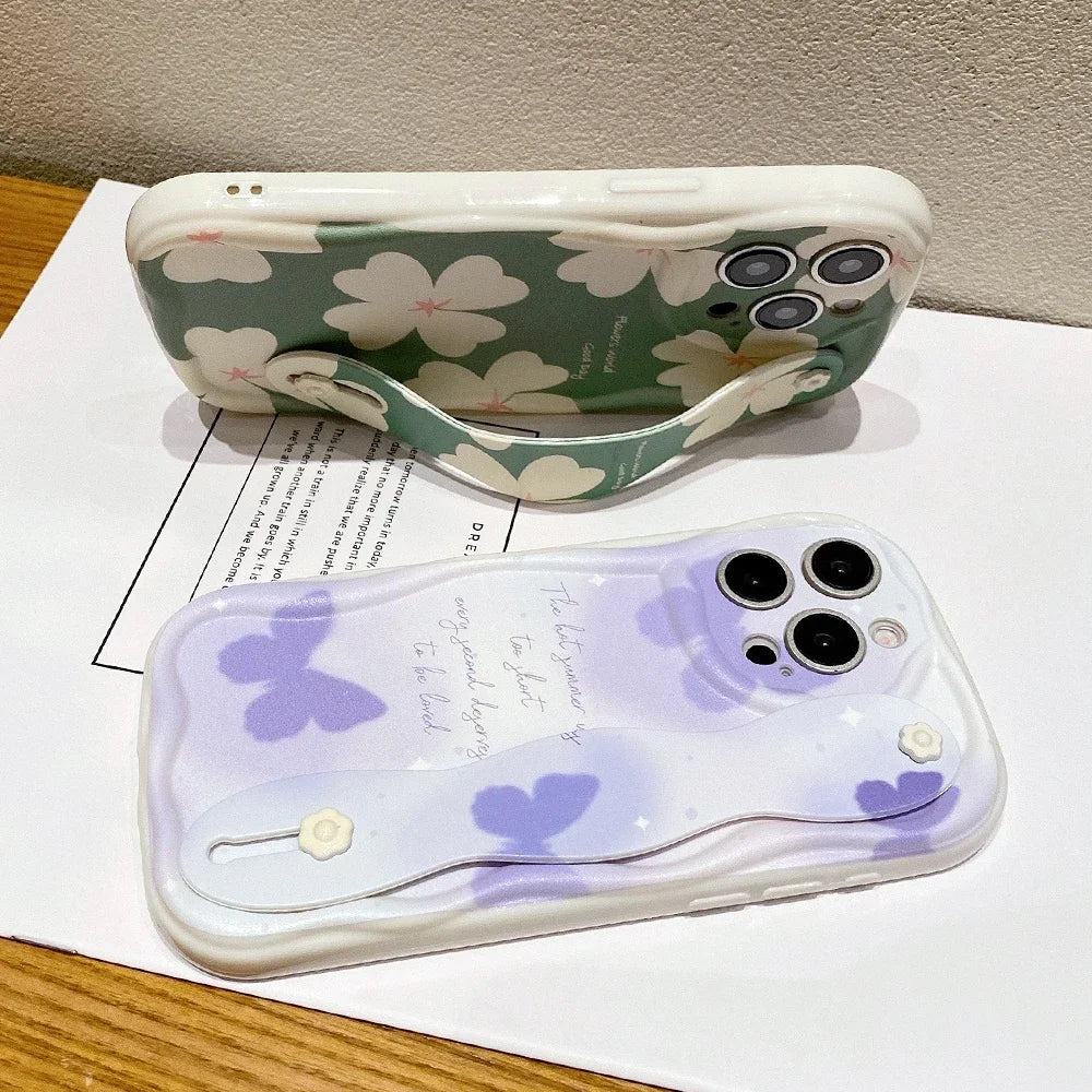 Flower Butterfly Wrist Strap Phone Holder Cover For Samsung