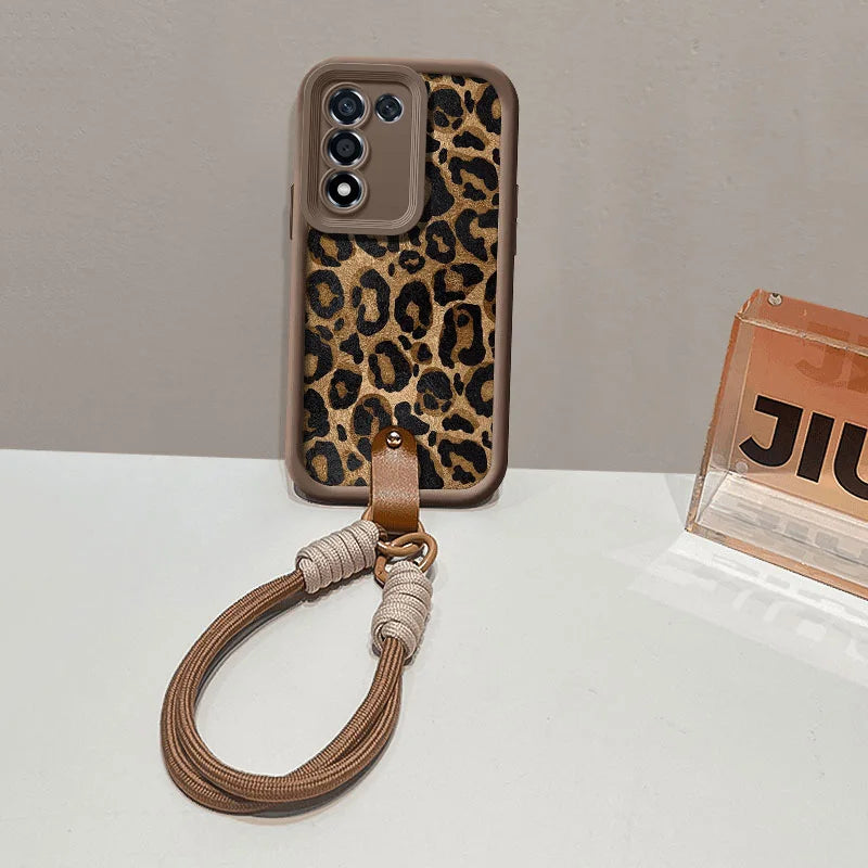 Leopard Strap Wrist Chain Lanyard Cover For Samsung