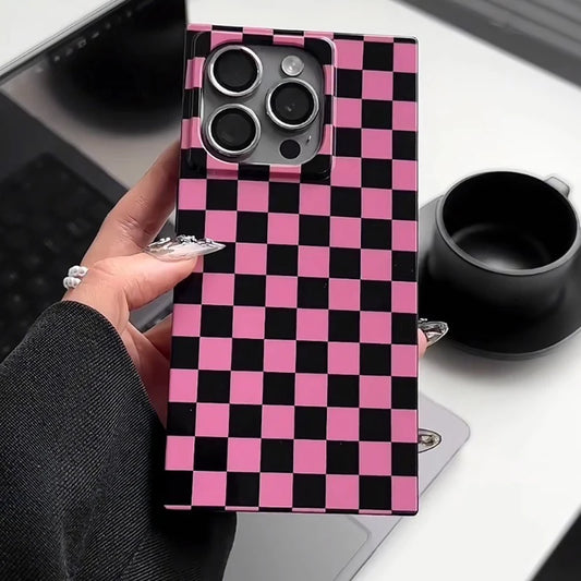 Pink Grid Statement Case For iPhone 15 Pro Max 17 16 13 14