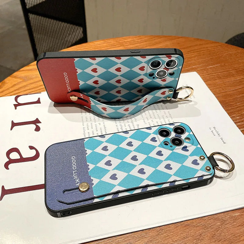 Grid Pattern Wrist Strap Case For Samsung