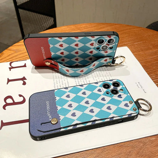 Grid Pattern Wrist Strap Case For Samsung