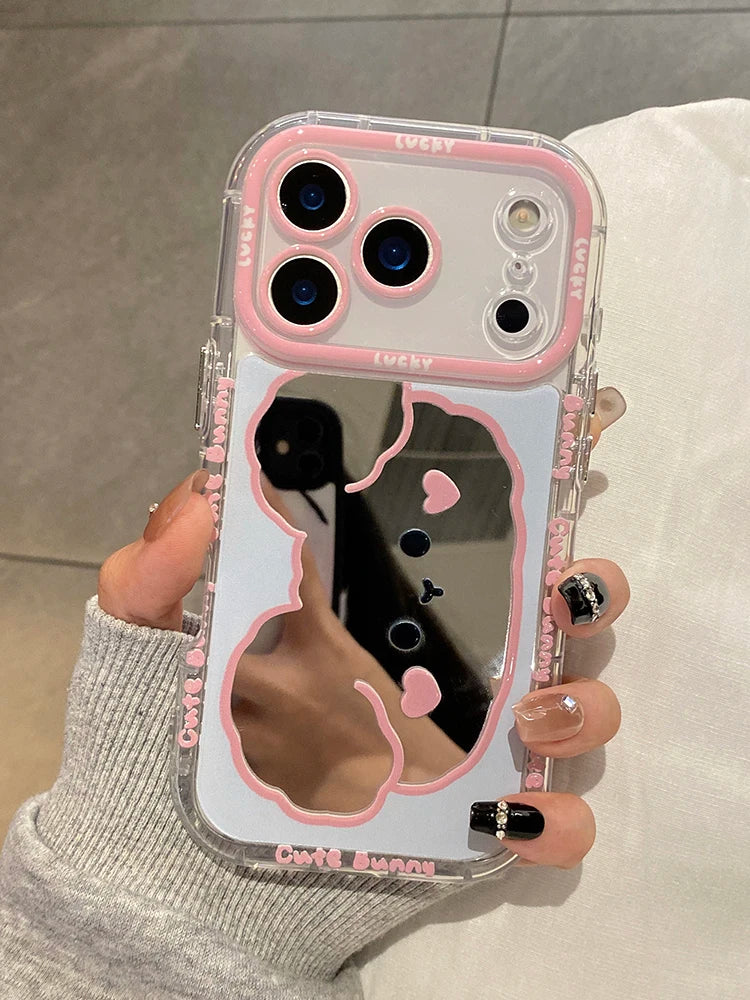 Mirror Teddy Case For iPhone 13 14 15 16 17 Pro Max