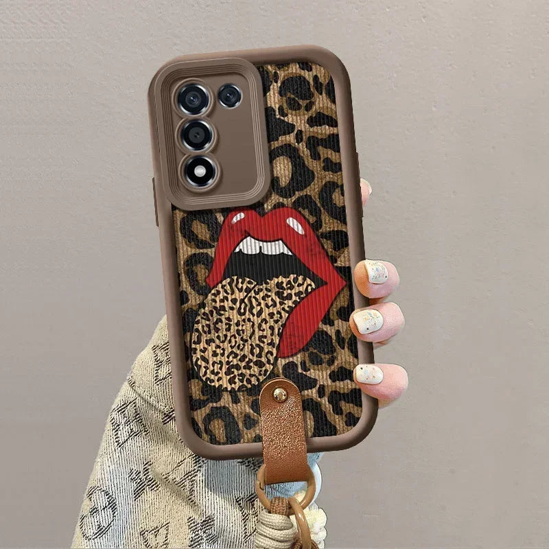Leopard Red Lips Cover For Samsung