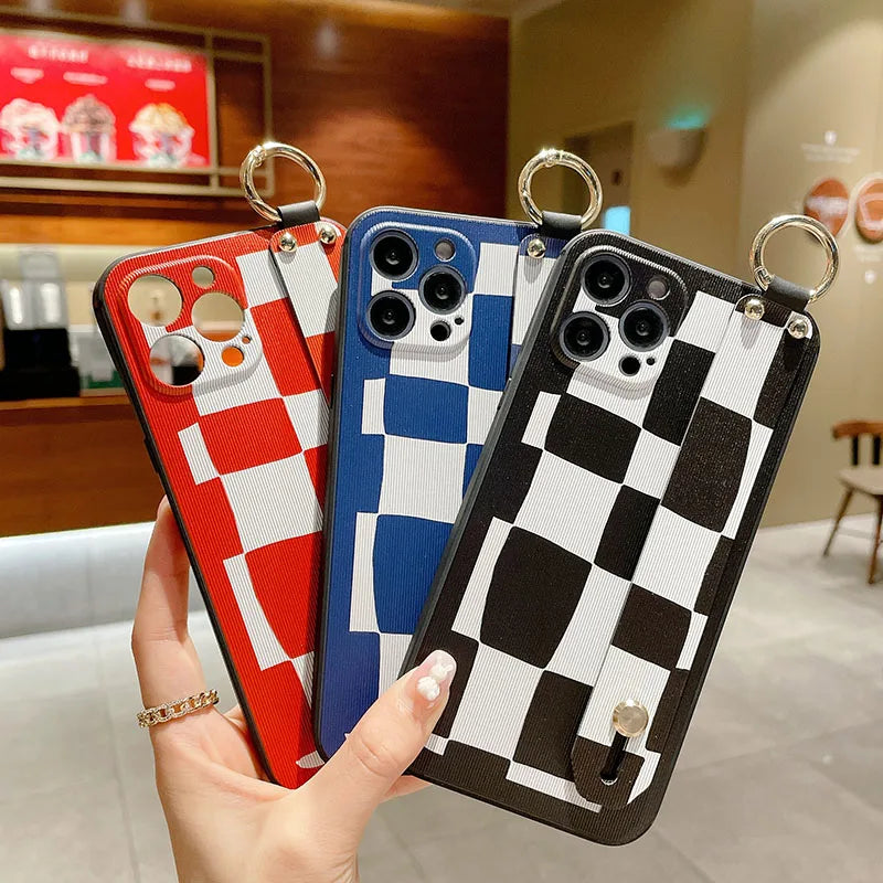 Gridd Pattern Wrist Strap Case For Samsung