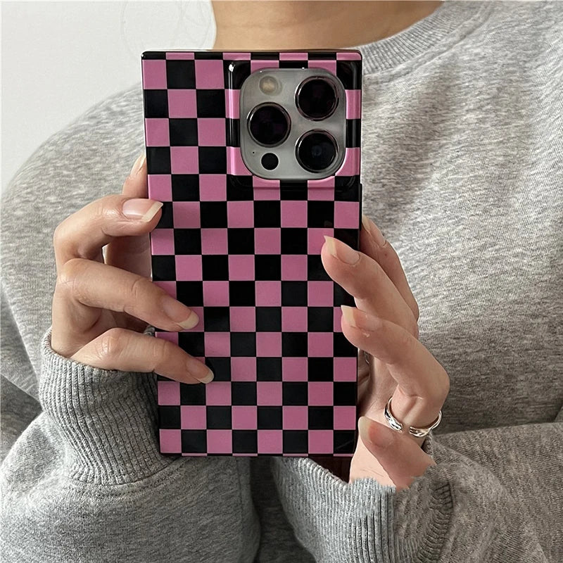 Pink Grid Statement Case For iPhone 15 Pro Max 17 16 13 14