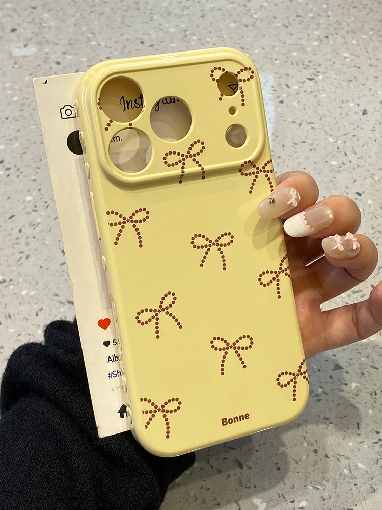 Soft Bow Yellow Case For iPhone 17 16 15 14 13 Pro Max