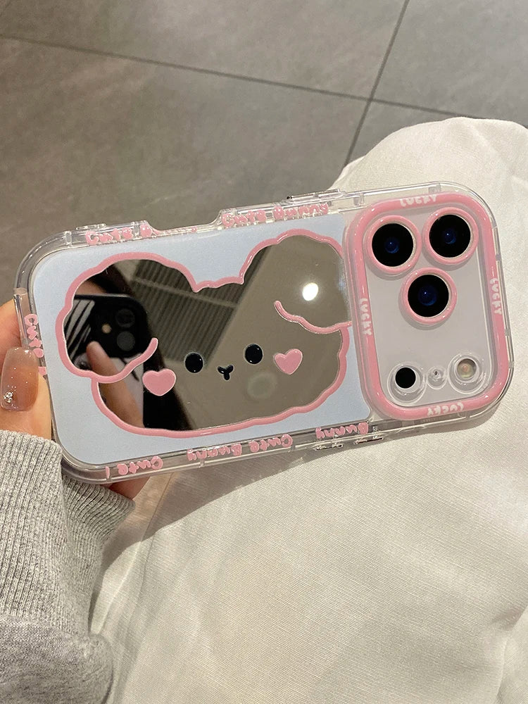 Mirror Teddy Case For iPhone 13 14 15 16 17 Pro Max