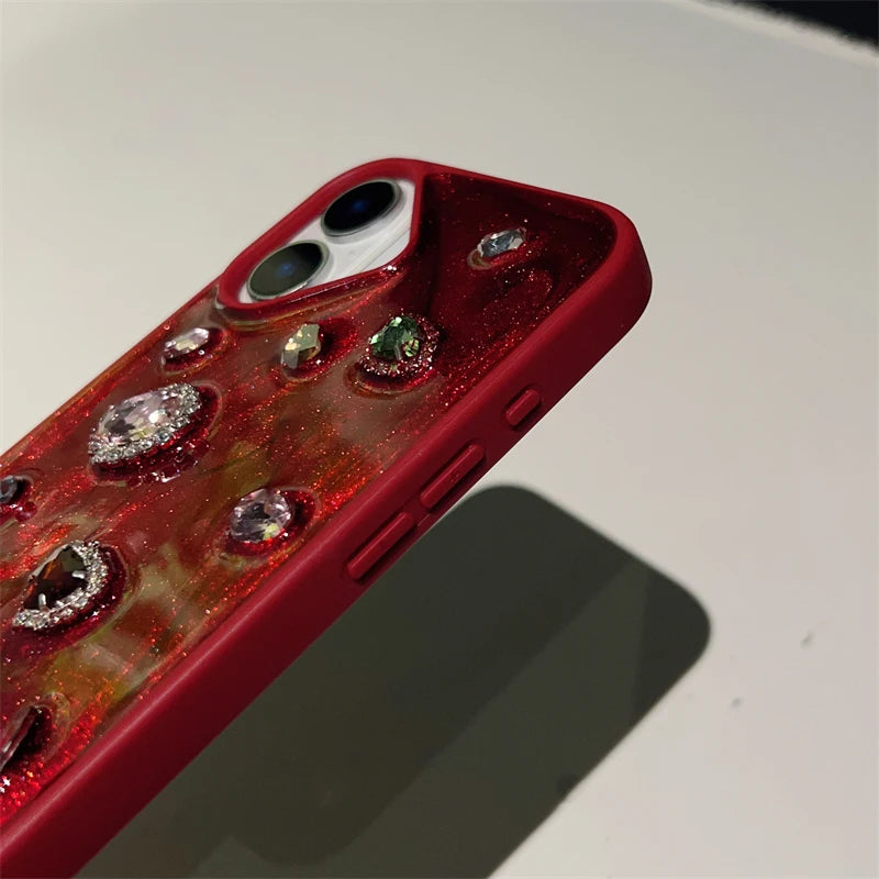 Cherry Gem Luxe Case For iPhone 17 16 Pro Max 15 13 14 12 11