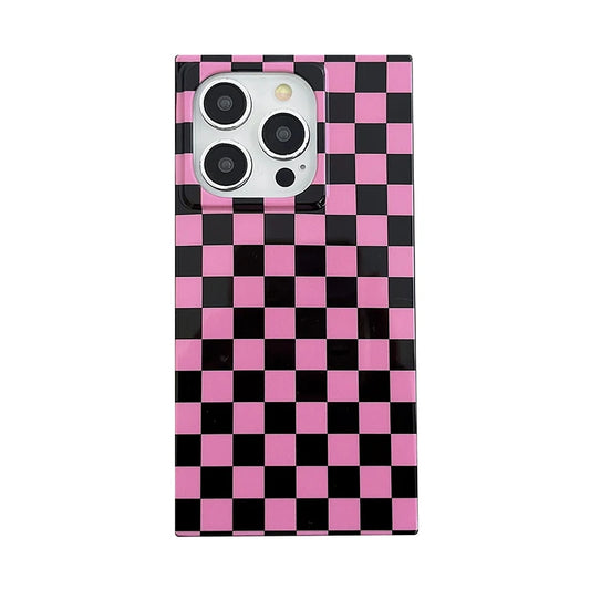 Pink Grid Statement Case For iPhone 15 Pro Max 17 16 13 14