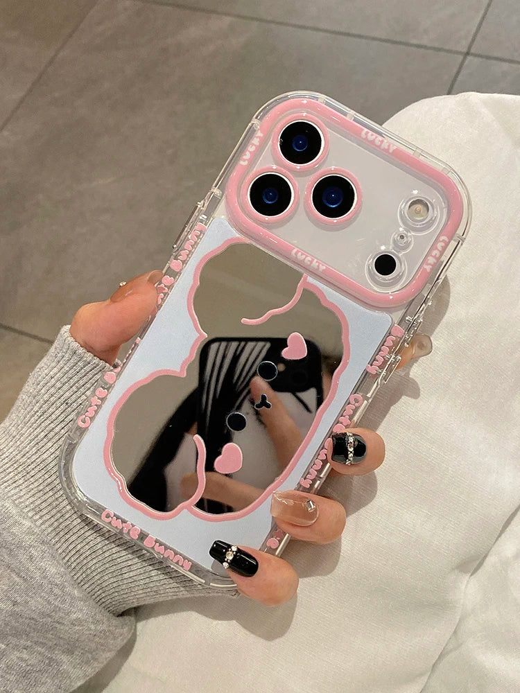 Mirror Teddy Case For iPhone 13 14 15 16 17 Pro Max