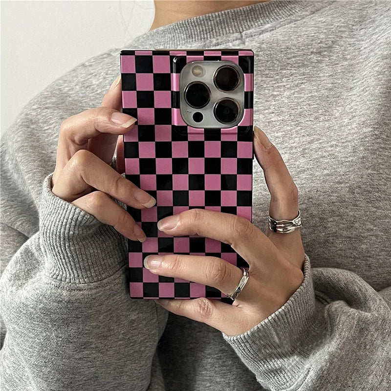 Pink Grid Statement Case For iPhone 15 Pro Max 17 16 13 14