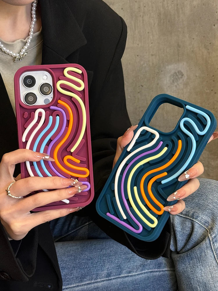 Neon Wave Case For iPhone 16 15 14 13 12 11 17 Pro Max