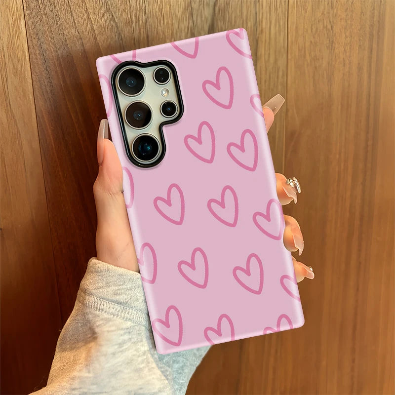 Samsung Galaxy Pink Heart Outline Aesthetic Case