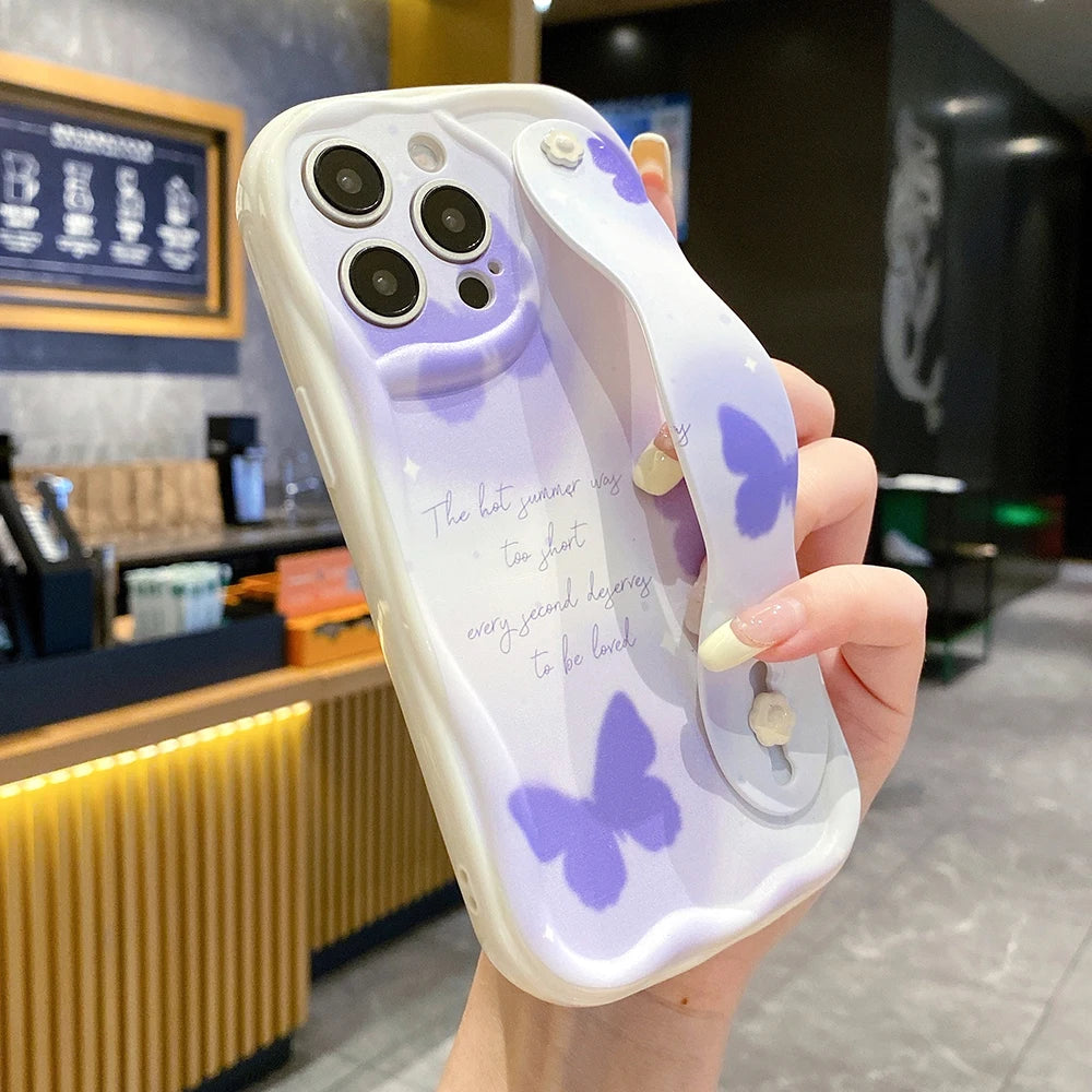 Flower Butterfly Wrist Strap Phone Holder Cover For Samsung