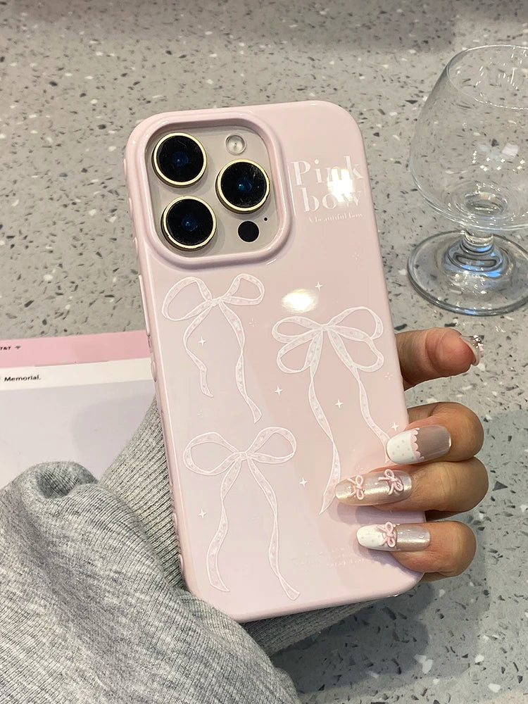 Pink Bow Glossy Protective Phone Case Cover