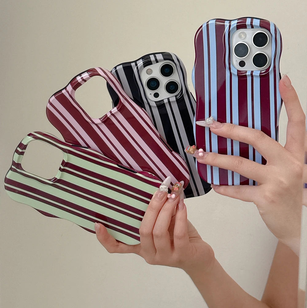 Pink Vertical Stripe Case for iPhone 13 14 15 16 17 Pro Max Wave
