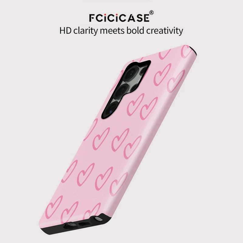 Samsung Galaxy Pink Heart Outline Aesthetic Case