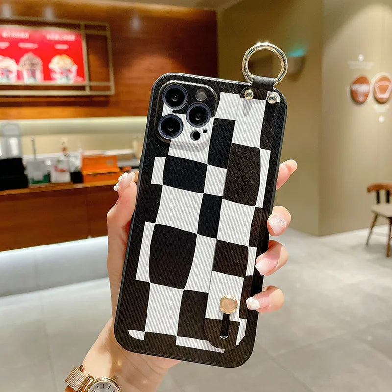 Gridd Pattern Wrist Strap Case For Samsung
