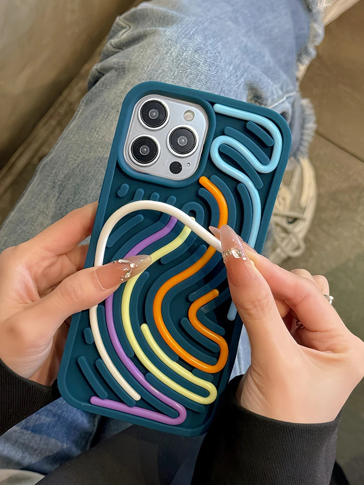 Neon Wave Case For iPhone 16 15 14 13 12 11 17 Pro Max