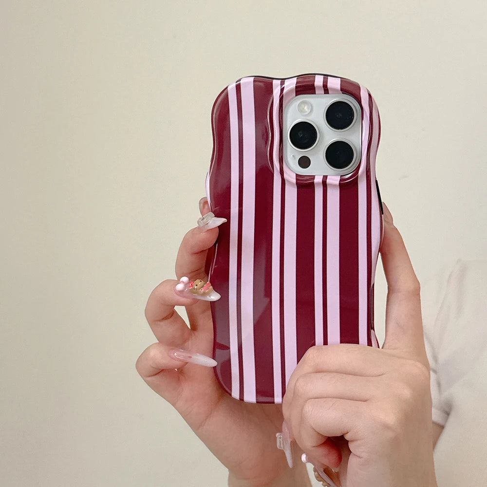 Pink Vertical Stripe Case for iPhone 13 14 15 16 17 Pro Max Wave