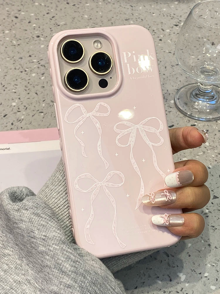 Pink Bow Glossy Protective Phone Case Cover