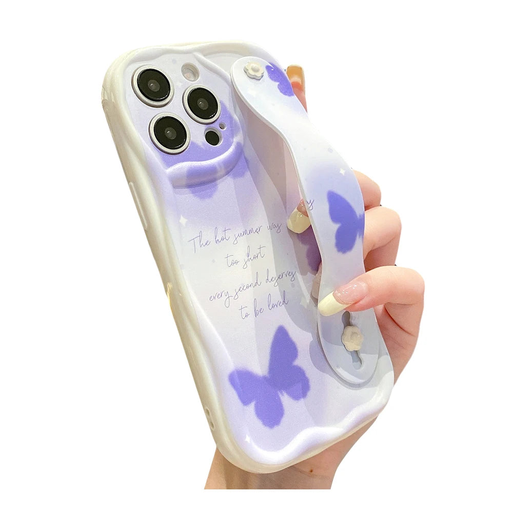 Flower Butterfly Wrist Strap Phone Holder Cover For Samsung
