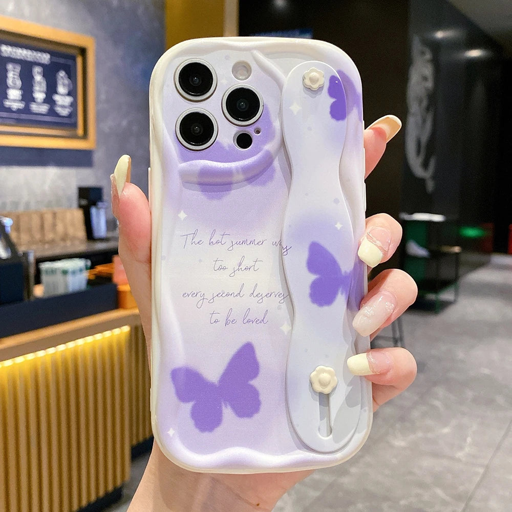 Flower Butterfly Wrist Strap Phone Holder Cover For Samsung