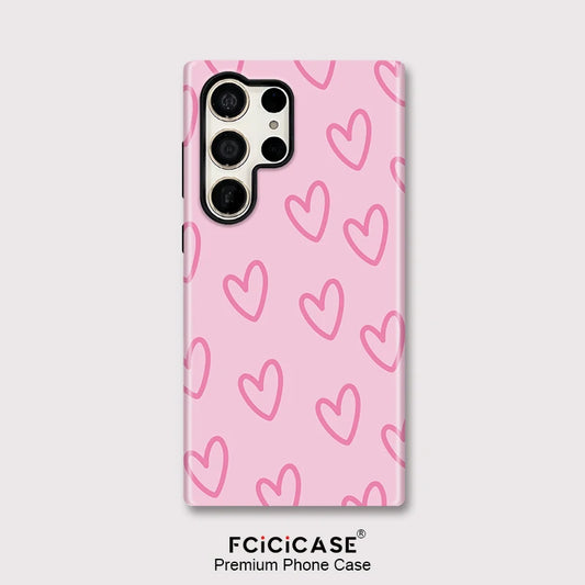Samsung Galaxy Pink Heart Outline Aesthetic Case