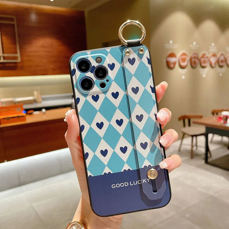 Grid Pattern Wrist Strap Case For Samsung